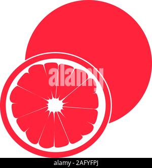 Isolated circle of juicy pink color grapefruit on white background. Realistic colored round slice. Stock Vector