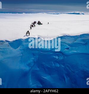 Scientists by the caldera of Bardarbunga, Vatnajokull Ice Cap, Iceland. Stock Photo