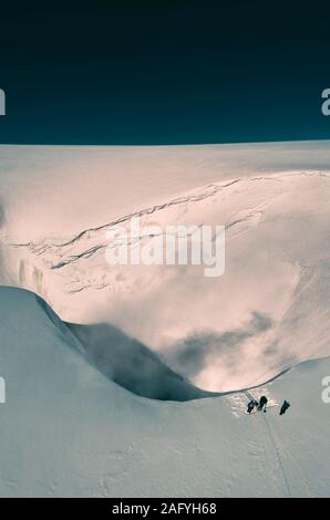 Scientists working by the caldera of Bardarbunga, Vatnajokull Ice Cap, Iceland Stock Photo