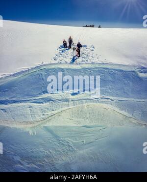 Scientists by the caldera of Bardarbunga, Vatnajokull Ice Cap, Iceland. Stock Photo