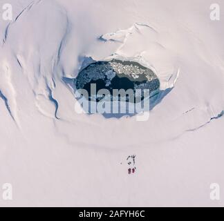 Scientists by the caldera of Bardarbunga, Vatnajokull Ice Cap, Iceland. Stock Photo