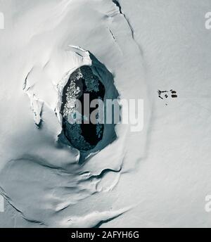 Scientists by the caldera of Bardarbunga, Vatnajokull Ice Cap, Iceland. Stock Photo