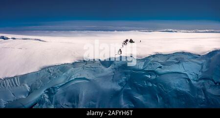 Scientists by the caldera of Bardarbunga, Vatnajokull Ice Cap, Iceland. Stock Photo