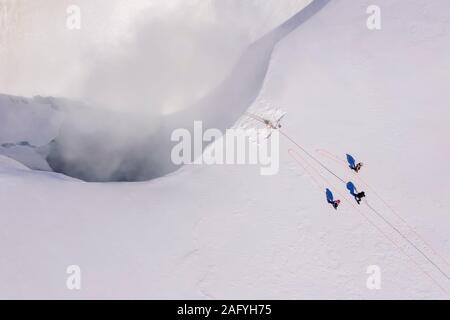 Scientists working by the caldera of Bardarbunga, Vatnajokull Ice Cap, Iceland Stock Photo