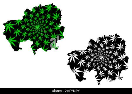 Northern Region (Administrative divisions of Ghana, Republic of Ghana) map is designed cannabis leaf green and black, Northern map made of marijuana ( Stock Vector