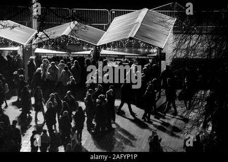 A typical Christmas Market, seen from above. Stock Photo