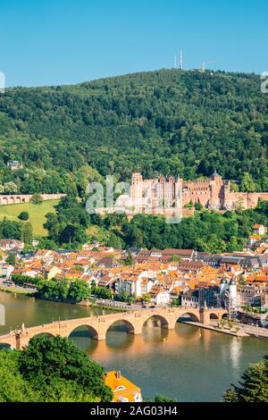 Heidelberg castle and old town panorama view from Philosopher's walk in Heidelberg, Germany Stock Photo