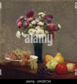 Asters and Fruit on a Table, 1868. Stock Photo