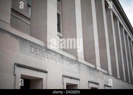 A general view of the Stewart Lee Udall Department of the Interior Building that serves as the Interior Department's national headquarters in Washington, D.C., as seen on August 1, 2019. (Graeme Sloan/Sipa USA) Stock Photo