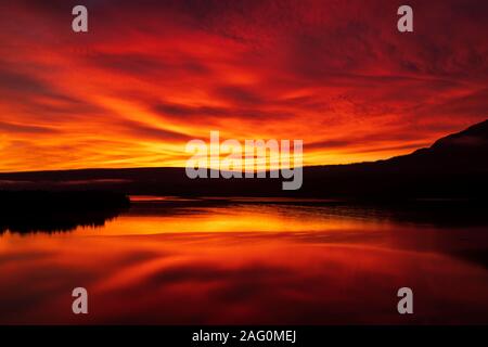 Sunrise over St Mary Lake in Glacier National Park, Montana Stock Photo