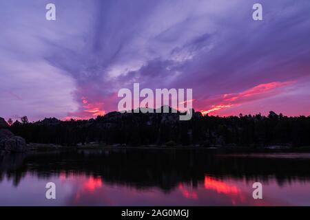 Sylvan Lake at sunrise in Custer State Park, South Dakota Stock Photo