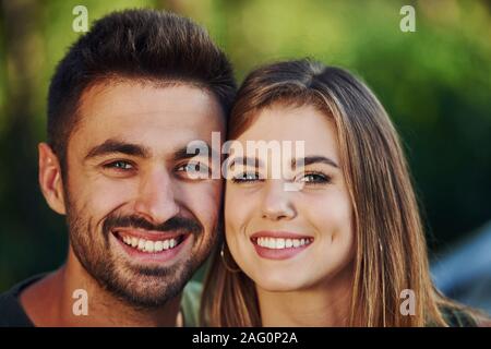 Portrait of beautiful caucasian couple. Happy people. Cheerful emotions Stock Photo