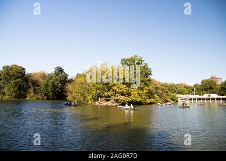 The Lake in New York City in Central Park , USA . November 2019. Stock Photo