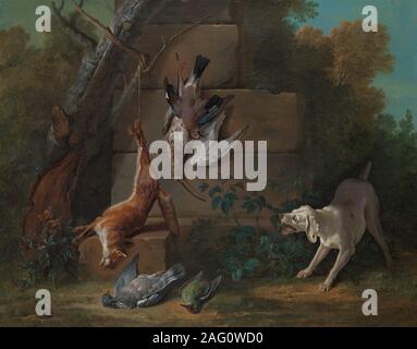 Dog Guarding Dead Game, 1753. Stock Photo