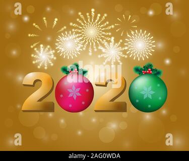 New Year 2020 with fireworks Stock Photo
