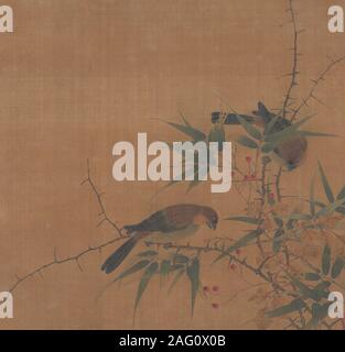 Bamboo Branch with Berries and Birds, 17th century. Stock Photo