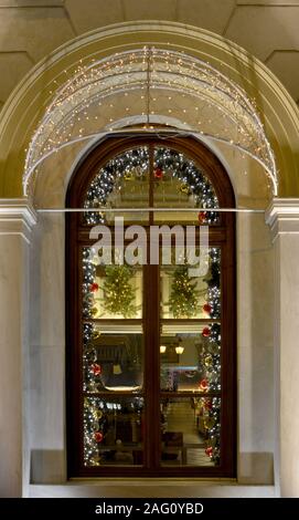 Christmas-decorated shop window at Hotel Grande Bretagne, Syntagma Square, Athens, Greece Stock Photo