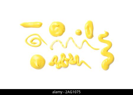 Set of different yellow sauce smears isolated on white background Stock Photo