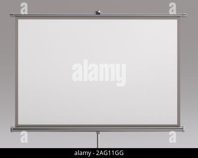 Empty big white electric motorize screen in conference room, 3d rendering Stock Photo