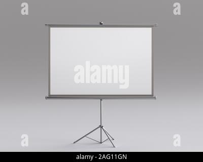 Empty big white electric motorize screen in conference room, 3d rendering Stock Photo