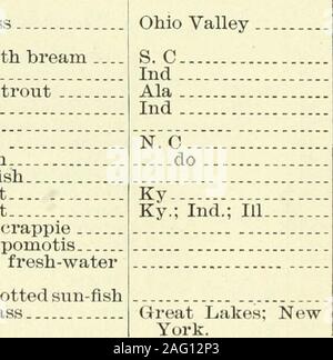 . Report of the Commissioner for the year ending June 30, 1902. Growler Harlequin roachHog bass. HuronJohn Demon.Jug-mouth...Jumper Ind.; Minn [Lake Erie; Ohio: 111.[ Miss. Valley. Mich Mich.; Ohio River.Ky GeneralLa Ky Kiver Do... Lake bass. Do Do... Lake crappie Lake Erie bass. Lake Huron black bass. Lamplighter Large-finned bass Large-mouthed bass ...Large-mouthed black Large-scaled sun-fish Leather-ear Leather-wing. Little bass N. H. Me Ohio?... Ohio.. Great Lakes ? .....do.? Pa.; Ohio Ohio. General do .- N.C do Ohio Valley Little bream Little red-eye *... Little sun-fish Long-eared sun-fi Stock Photo