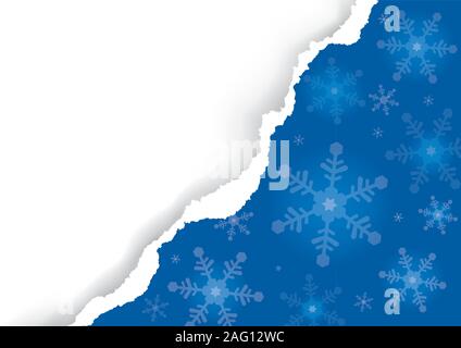 Christmas ripped paper, blue background with snowflakes. Illustration of blue torn paper background with place for your text or image Vector available Stock Vector