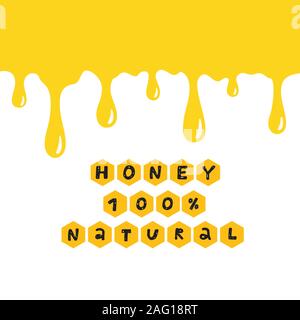 Yellow drips on white background. Paint or honey drops. Natural honey Stock Vector