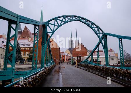 Tumski Bridge yearly morning landscape in Wroclaw Stock Photo