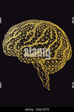 Gold human brain with geometric pattern, vector illustration Stock Vector