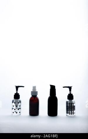 set of bottles With Dispenser Pump on white background. copy space. Stock Photo