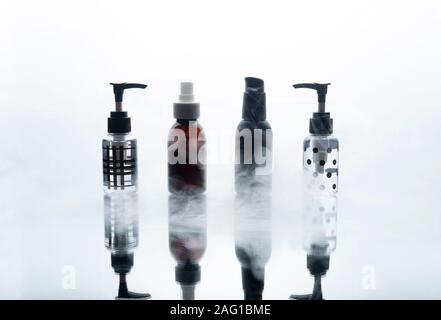 set of bottles With Dispenser Pump on white background. copy space. Stock Photo