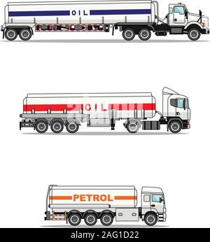 Set of gasoline trucks isolated on a white background in flat style. Vector illustration. Stock Vector