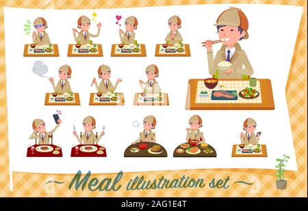 A set of Detective man about meals.Japanese and Chinese cuisine, Western style dishes and so on.It's vector art so it's easy to edit. Stock Vector