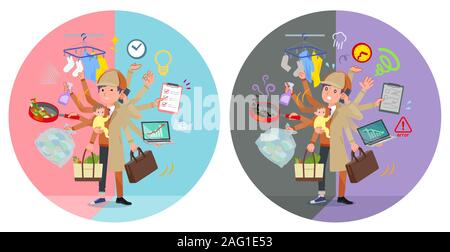 A set of Detective man who perform multitasking in offices and private.There are things to do smoothly and a pattern that is in a panic.It's vector ar Stock Vector