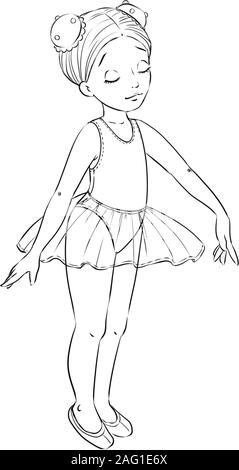 Beautiful little ballerina girl outline coloring page. Stock Photo