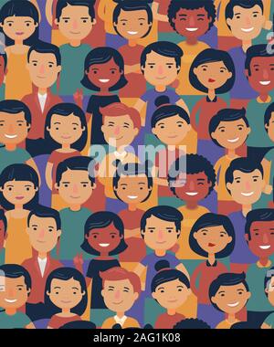 Crowd of people seamless background. Cartoon vector illustration Stock Vector