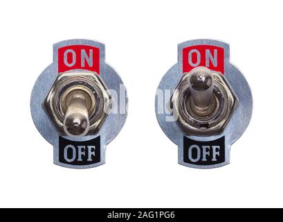 Metal On Off Switches Isolated on White Background. Stock Photo