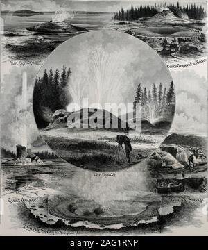 . Sixth annual report of the United States geological survey of the Territories, embracing portions of Montana, Idaho, Wyoming, and Utah : being a report of progress of the explorations for the year 1872. VELLOWSTONIi GEYSERS. GEOLOGICAL SURVEY OF THE TERRITORIES. 55 camped the niglit of August 21 in a very romantic place, at the junc-tion of Gibbons Fork with the Madison. Gibbons Fork is a beautifulstream that flows into the Madison on the east side, about 100 feet wide,quite unknown on any of our maps. We have named this stream inhonor of General John Gibbon, United States Army, who has been Stock Photo