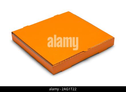 Orange Pizza Box with Copy Space Isolated on White Background. Stock Photo