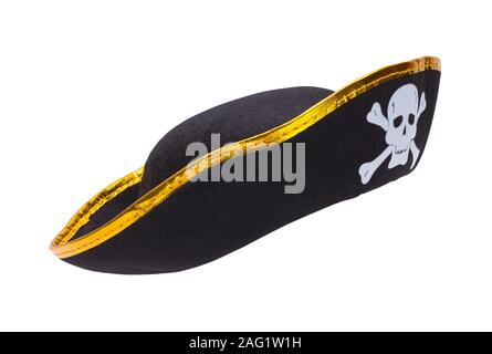 Costume Pirate Hat Side View Cut Out on White. Stock Photo