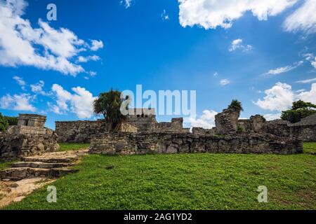 ancient maya ruin at the beach in Tulum, Mexico Stock Photo