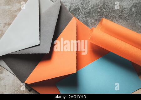 Various envelopes colorful with greeting cards, isolated on grunge background Stock Photo