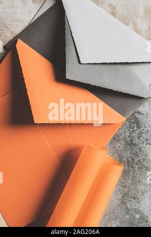Various colors envelopes and greeting card on the table Stock Photo