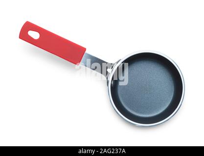 Red Frying Pan Top View Isolated on White. Stock Photo