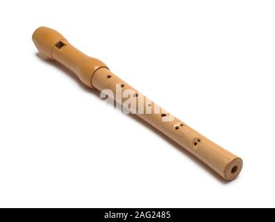 Wood Recorder Musical Instrument Isolated on White Background. Stock Photo