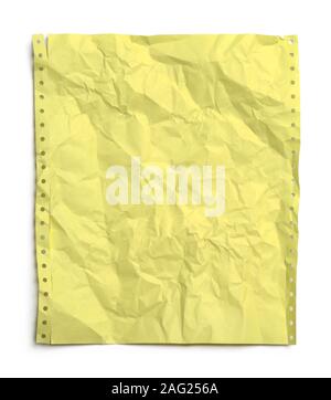 Yellow Wrinkled Computer Paper Isolated on White. Stock Photo