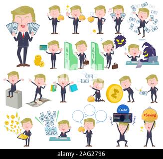 A set of blond hair old men with concerning money and economy.There are also actions on success and failure.It's vector art so it's easy to edit. Stock Vector