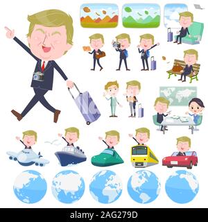 A set of blond hair old men on travel.There are also vehicles such as boats and airplanes.It's vector art so it's easy to edit. Stock Vector
