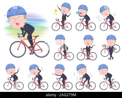 A set of blond hair old men on a road bike.There is an action that is enjoying.It's vector art so it's easy to edit. Stock Vector