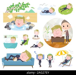 A set of blond hair old men about relaxing.There are actions such as vacation and stress relief.It's vector art so it's easy to edit. Stock Vector